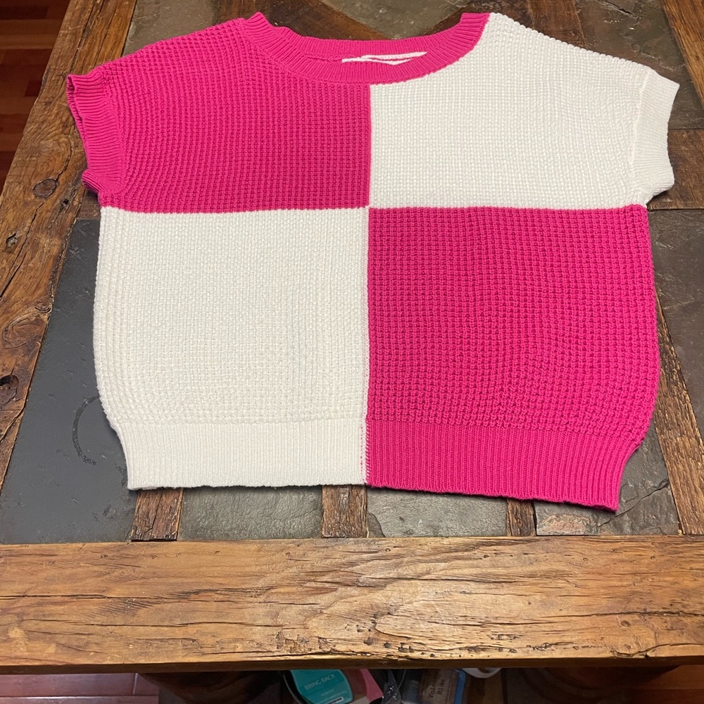 Blue Rain Bright Pink and White Knit Sweater by Francesca’s